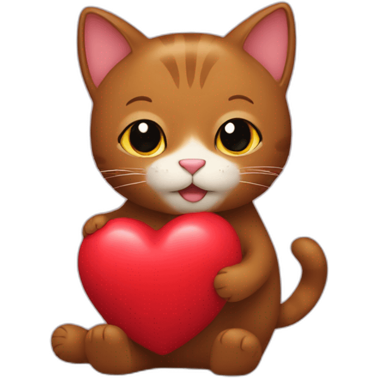 brown cat hugs toy heart emoji