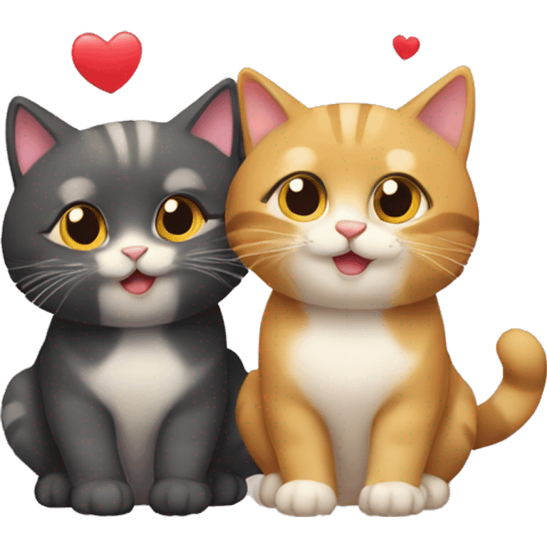 Deux chats qui font  cœur avec leur queu emoji