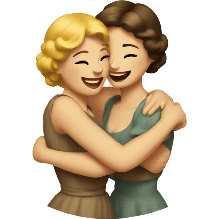 two women hug, vintage, retro emoji