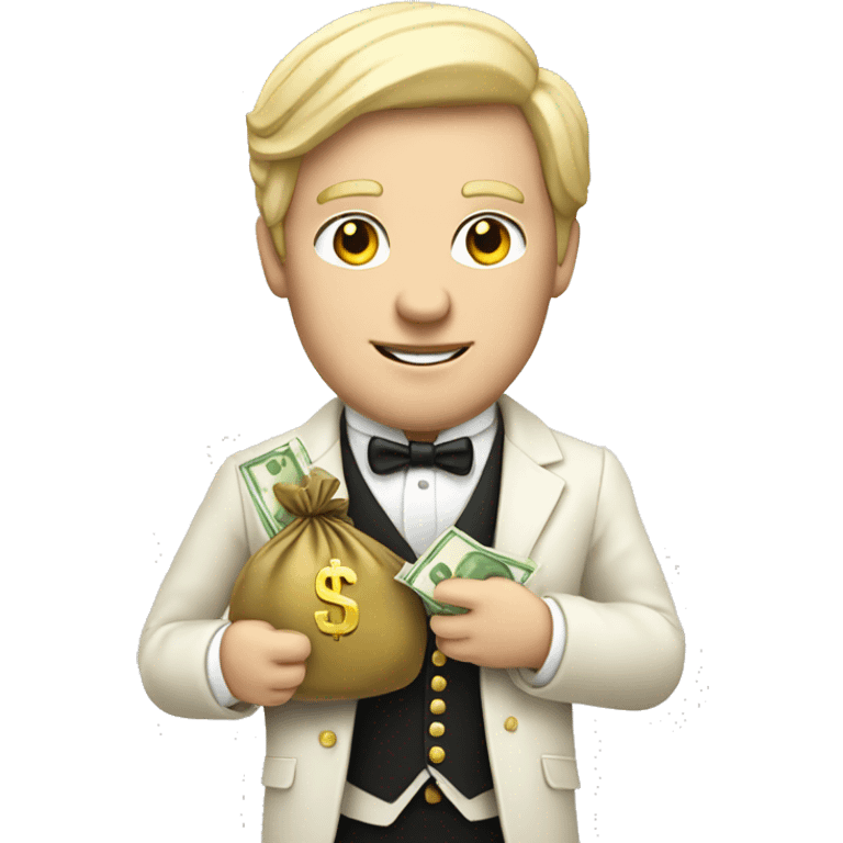 white aristocrat with money bag in his hands emoji