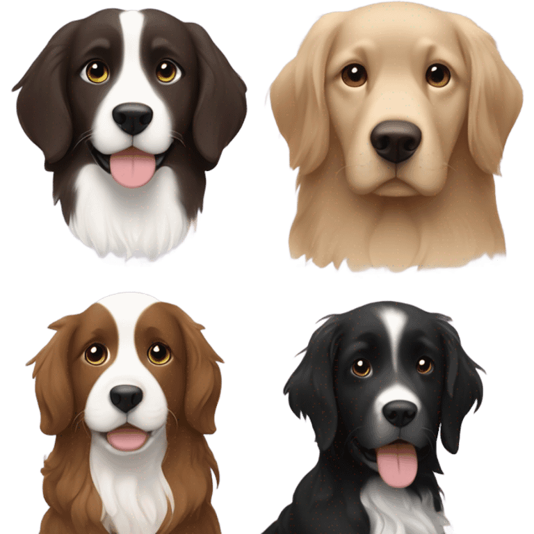 Girl with brown hair and green brown eyes next to a black golden retriever and épagneul breton black and White  emoji