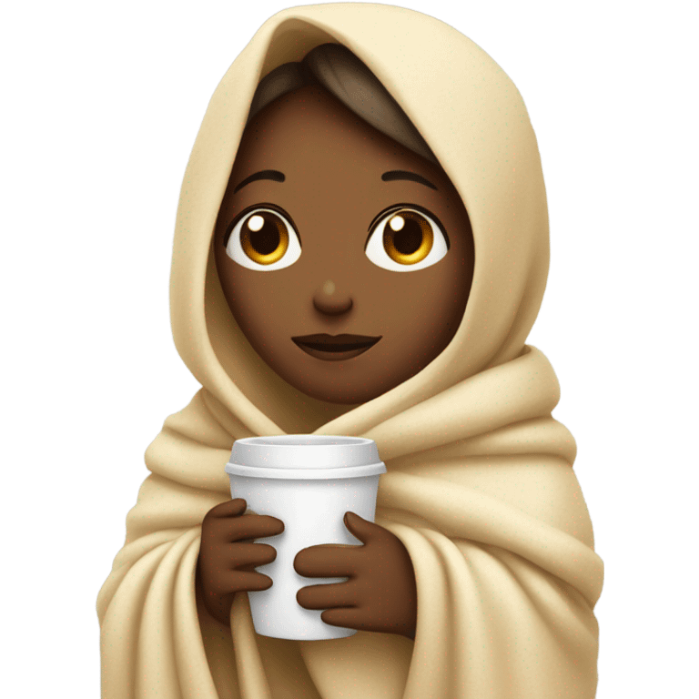 girl inside a blanket sipping coffee eyes closed emoji