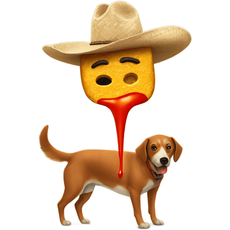 Hot Sauce being poured on taco by a dog in a cowboy hat emoji