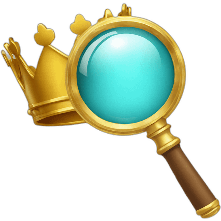 Magnifying glass wearing a golden crown emoji