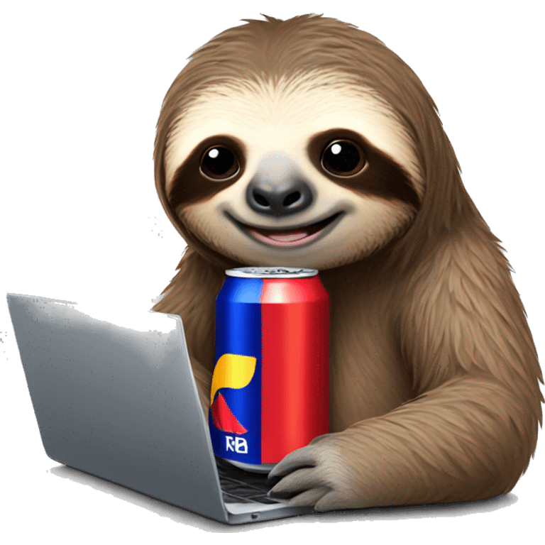 sloth with RedBull can and laptop emoji