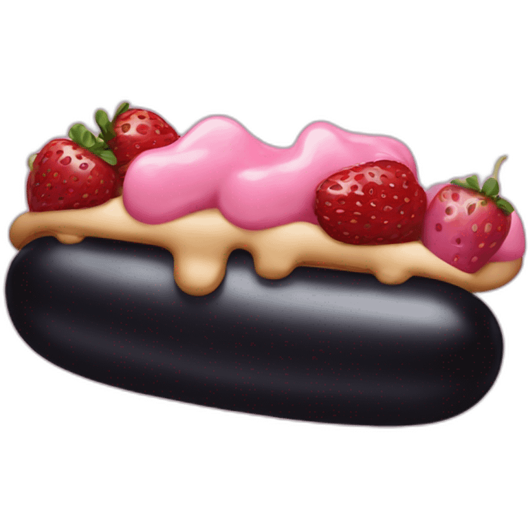 black hotdog with strawberrys, blueberrys and pink cream emoji