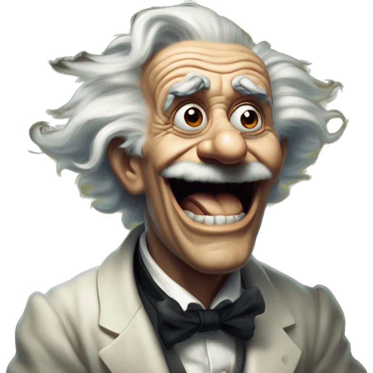 Laughing Frankenstein Einstein in Uncle Scrooge style, oil paint, mysterious eyes, intricate lips, masterpiece pose, odd perspective, beautiful, desirable, logical emoji