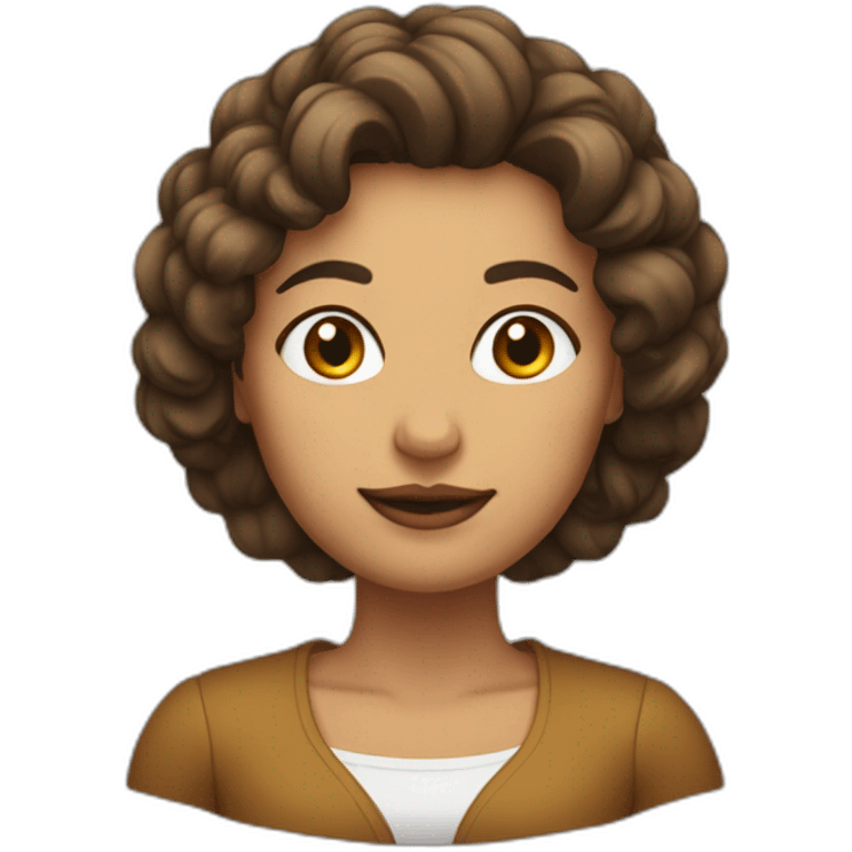 emoji mujer pelo color castaño, piel clara, frente grande emoji