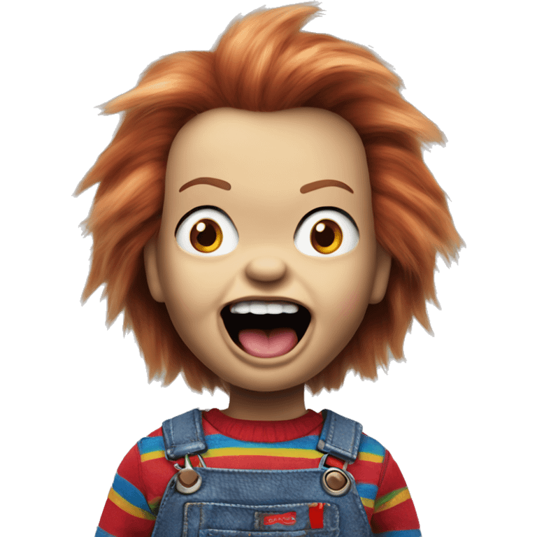 Chucky doll with tongue out  emoji