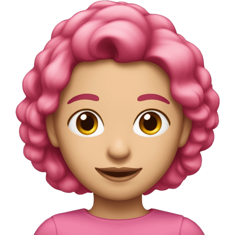 Una mujer pelirroja con el pelo corto piel blanquita y vestida de rosa emoji