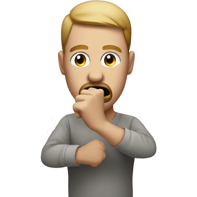 face with fist in front of closed mouth. men clearing his throught emoji