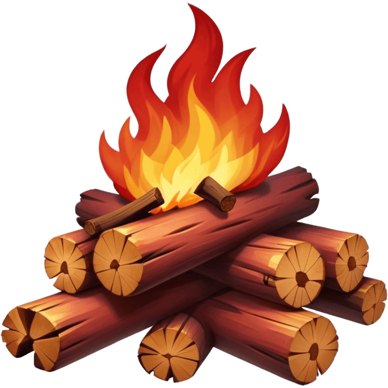 Cinematic Realistic Campfire, a roaring flame crackling atop carefully arranged logs, embers glowing deep red, golden light casting soft flickering shadows, gentle smoke drifting upwards, glowing with warmth and coziness. emoji