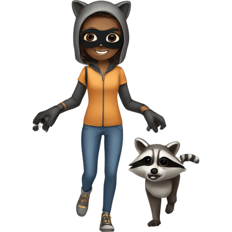 Girl with a racoon mask doing quadrobics  emoji