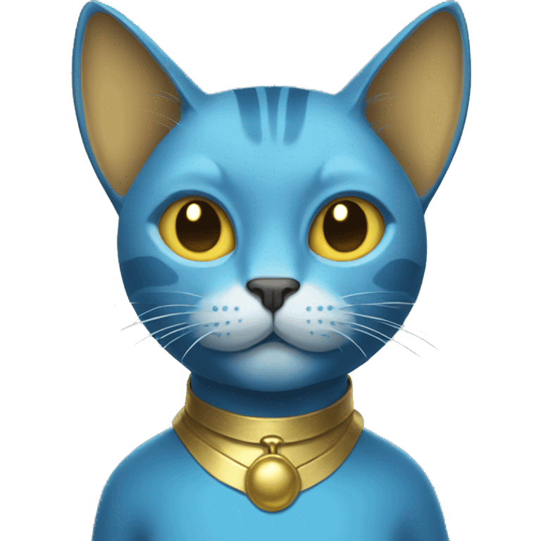  A blue cat with horns and a gold shirt emoji