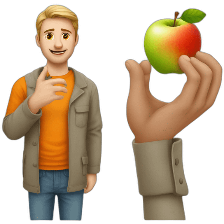 mann in linke hand mit apple rechte hand mit orange emoji