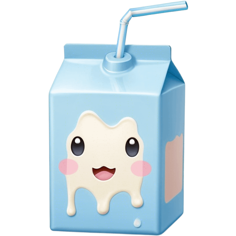 Cute Kawaii Milk Carton, small and boxy, bright pastel blue and white, blushing cheeks, a tiny straw poking out, soft glowing highlights, adorable farm-fresh cuteness! emoji