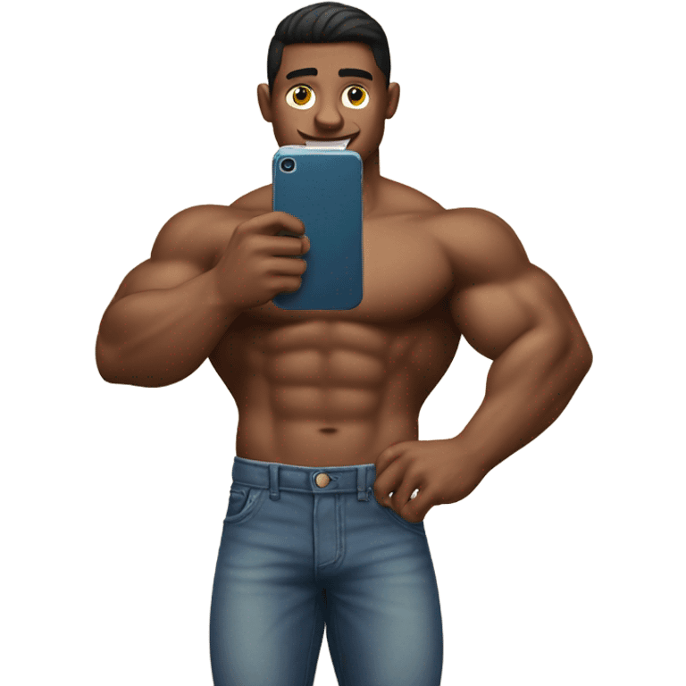 muscular boy with phone indoors emoji