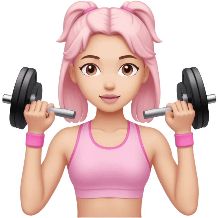 Girl gyming wearing all pastel pink emoji