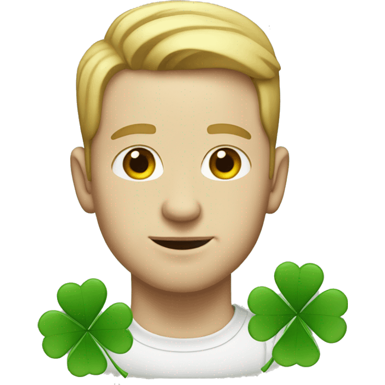 white man with four leaf clover emoji