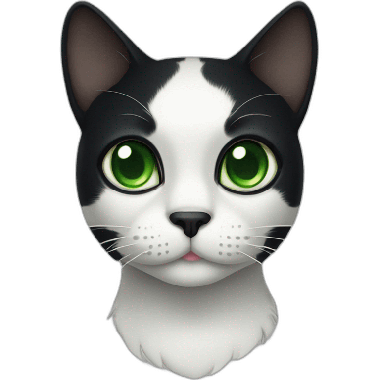 A black cat with green eyes with a white mustache and white spots in full height emoji