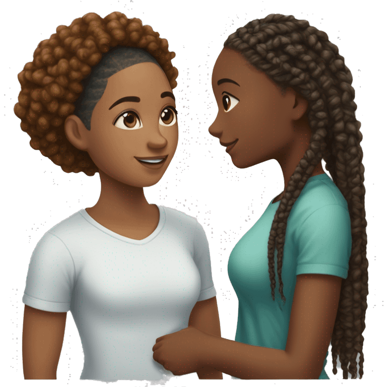 Realistic black girl with box braids and light skin boy with short curly hair and a short beard hugging emoji