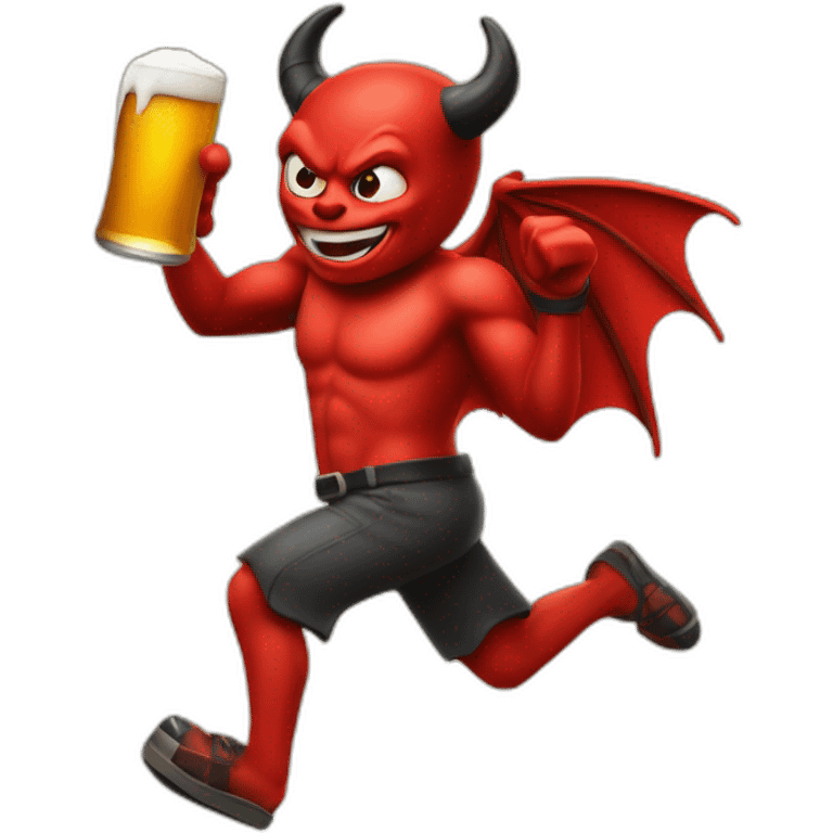 Small running red devil holding a beer emoji