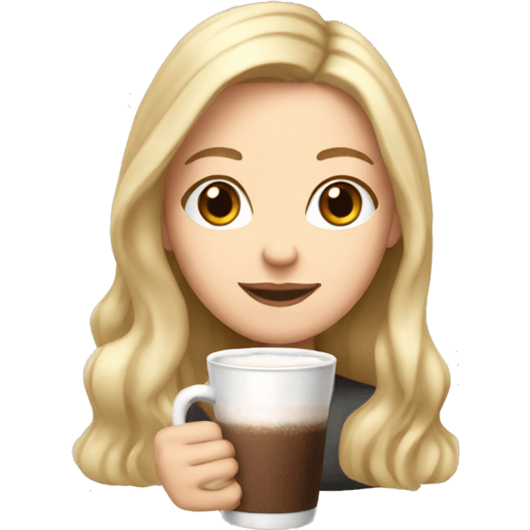 white girl with blonde long hair and a hot chocolate emoji