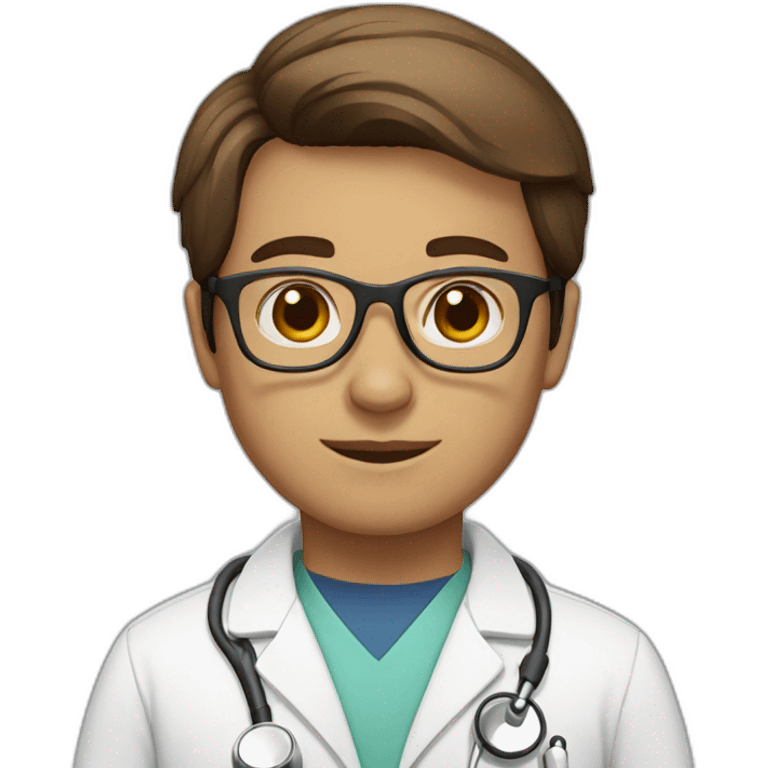 white doctor with short brown hair and clear glasses emoji