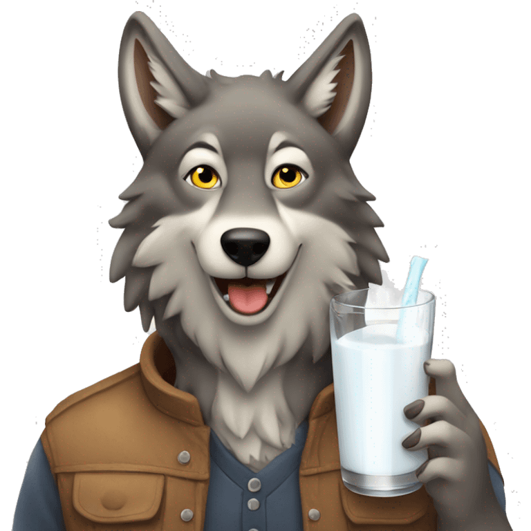 wolf with having glass of milk and add the name" "Manan" emoji