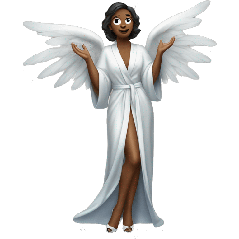 woman in high heels and silk robe and angel wings  emoji