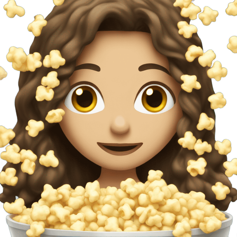 Brunette female with long hair lying in bowl of popcorn emoji