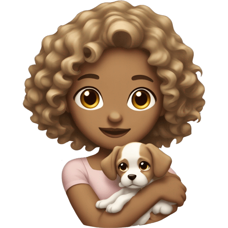 light skin girl with wavy hair holding a puppy emoji