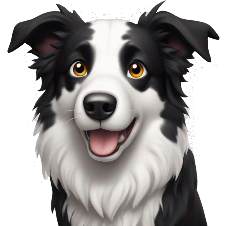 Create an image of a Border Collie with a predominantly black and white coat. He has erect ears, a white blaze on his face, and black spots on his white chest and legs. His eyes are bright and expressive. emoji