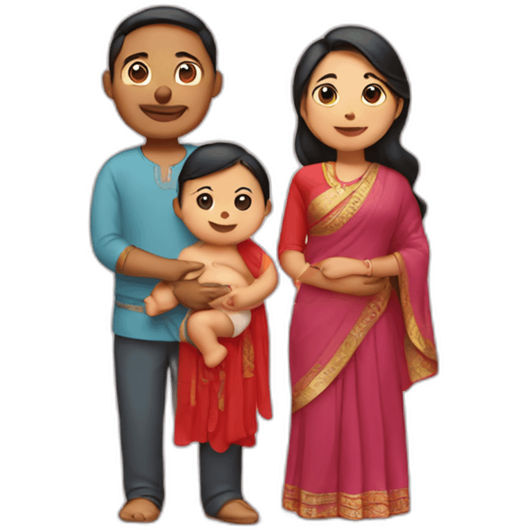 Indian and Chinese couple with baby emoji