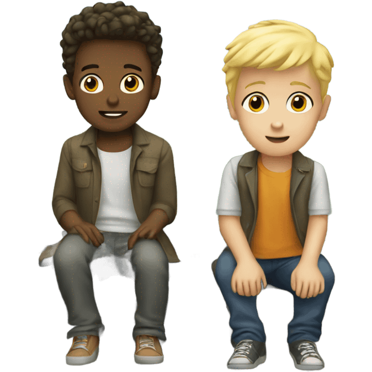 Two blonde boys watching a train emoji