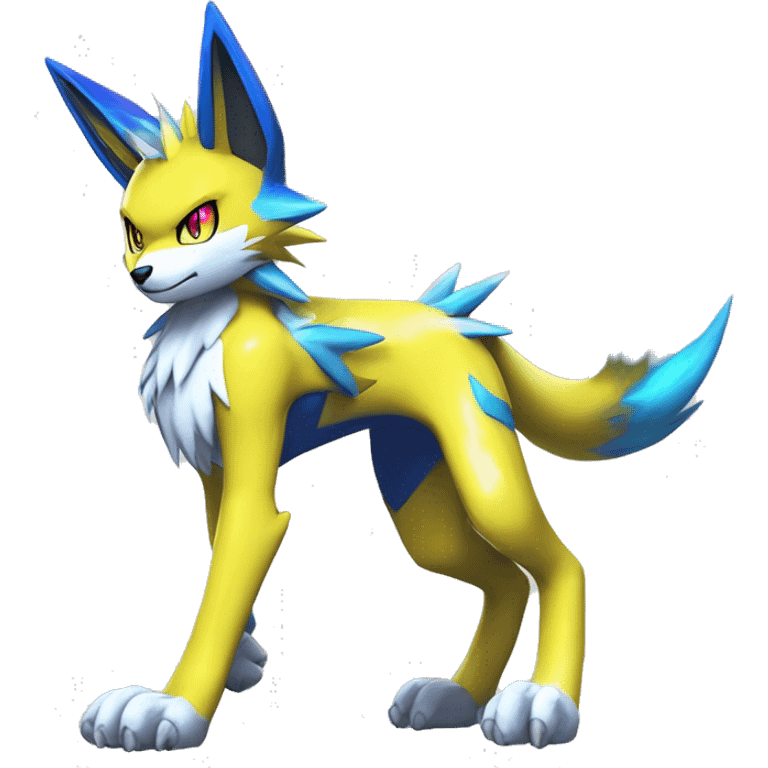 Shiny Colorful Anthro Edgy Cool Sonic-Zeraora-Renamon-Pokémon-Fakémon with neon markings Full Body Detailed High Quality  emoji