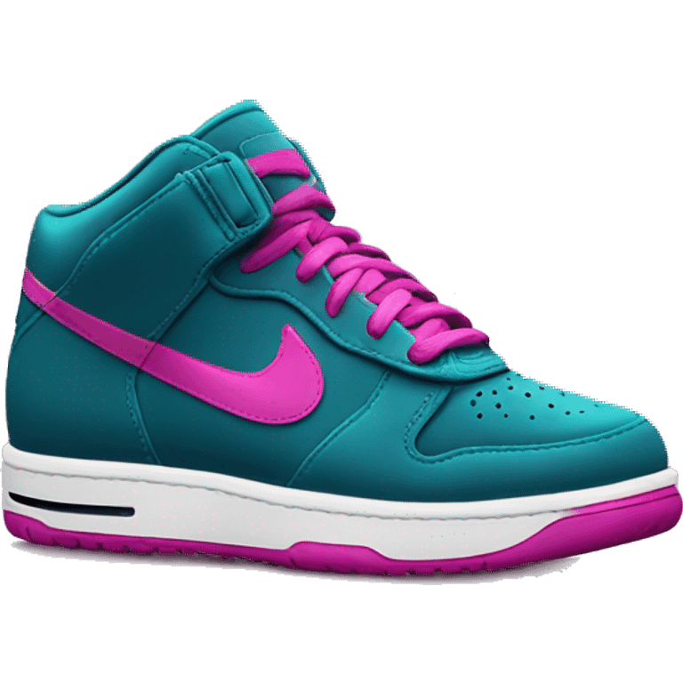 Realistic isolated pair of dark teal blue pink and magenta Nike Shock Sneakers shoes. emoji