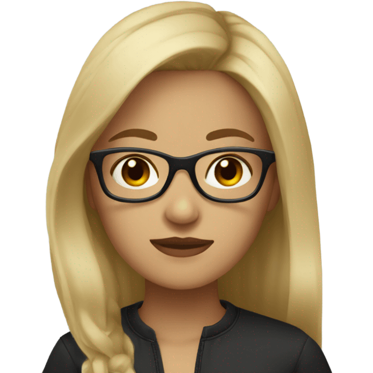 a dark blonde hair girl with light skin,brown eyes with black glasses emoji