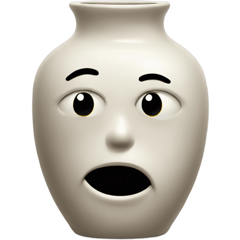 A ceramic vase with a crying face  emoji