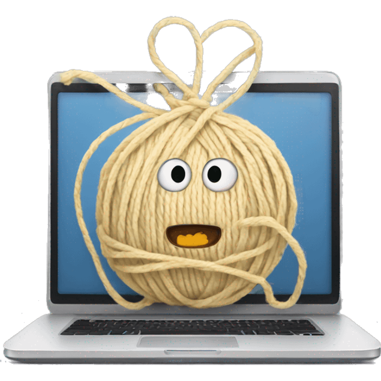 Laptop with a ball of yarn emoji