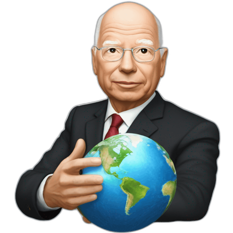 klaus schwab with the globe in his hand and "WEF" written behind him emoji