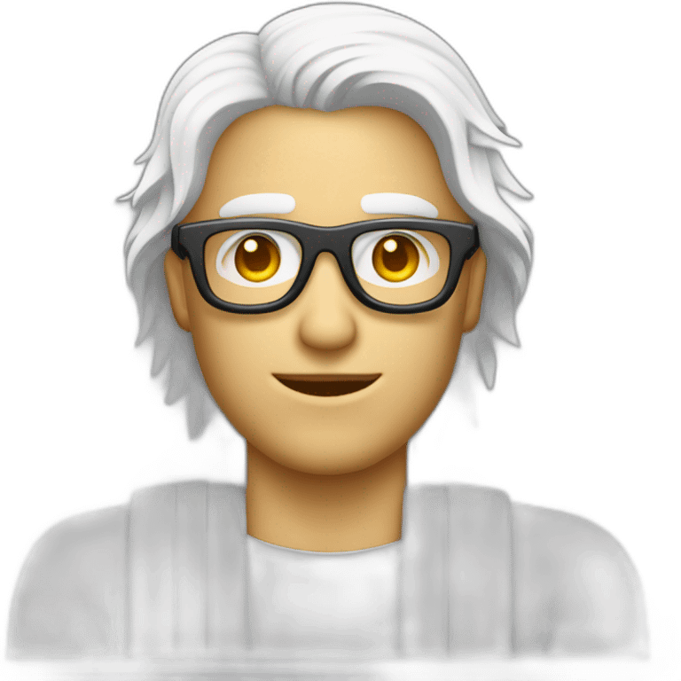 homme blanc portant des lunette avec des cheuveux long sur un ordinateur emoji