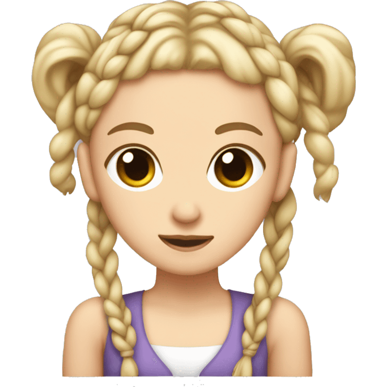 Light brain haired white girl with two braids tied together with a bow emoji