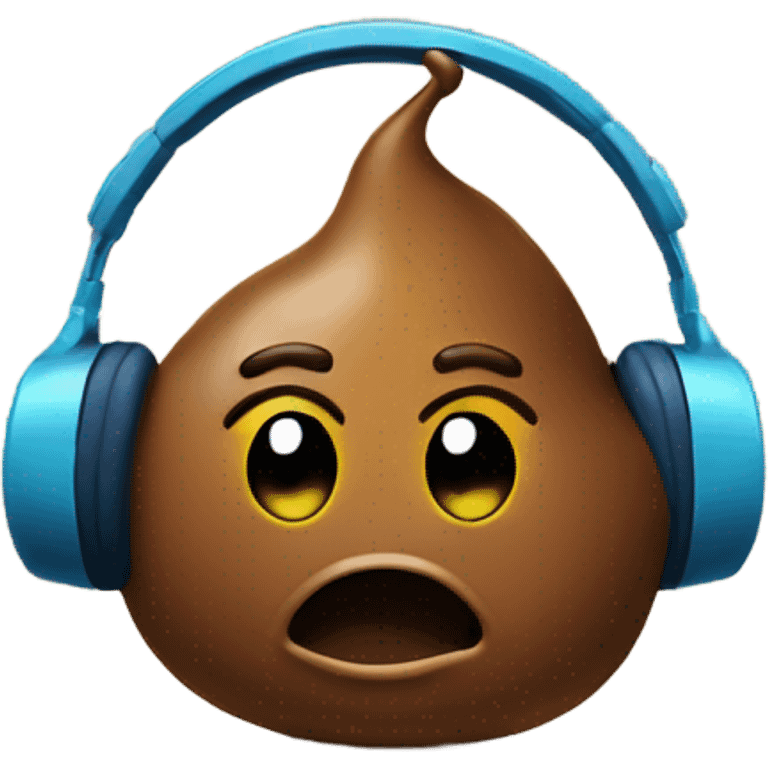 a poop with a face listening to music with headphones emoji