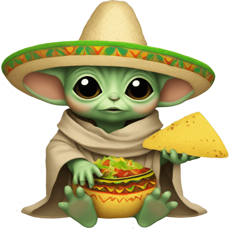 Baby yoda with a sombrero and taco emoji