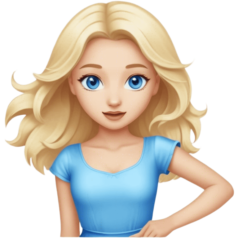 Beautiful blonde girl with blue eyes dancing emoji