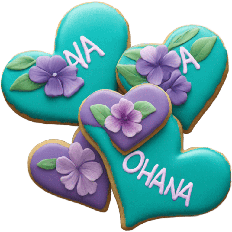 Teal purple Cookie heart with ohana emoji