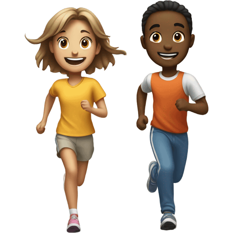 smiling girl with boy portrait running  emoji