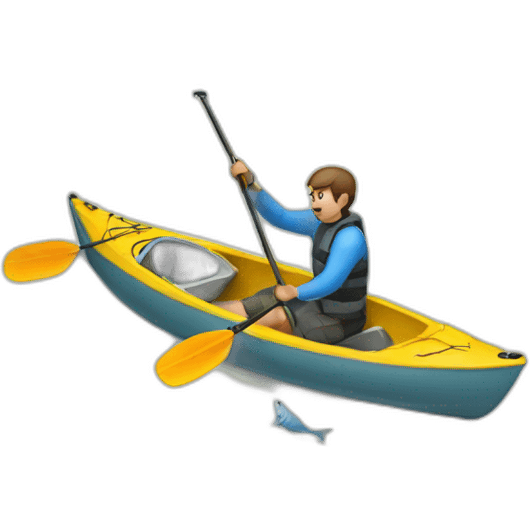 Man getting lure out of fish with a kayak paddle emoji