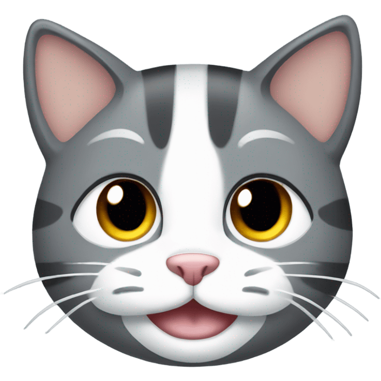 Grey cat with white mouth smiling no white on forehead emoji